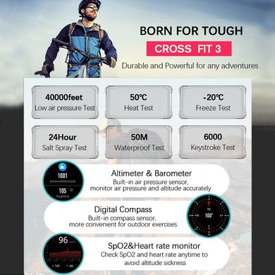 Водонепроникний смарт-годинник North Edge CrossFit3 з барометричним компасом і GPS-навігатором