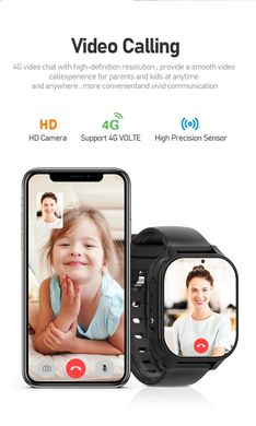 Детские умные часы-смартфон 1 ГБ + 8 ГБ, 4G, GPS, WIFI, видеозвонок, SOS,  900 мАч, IP67, черные